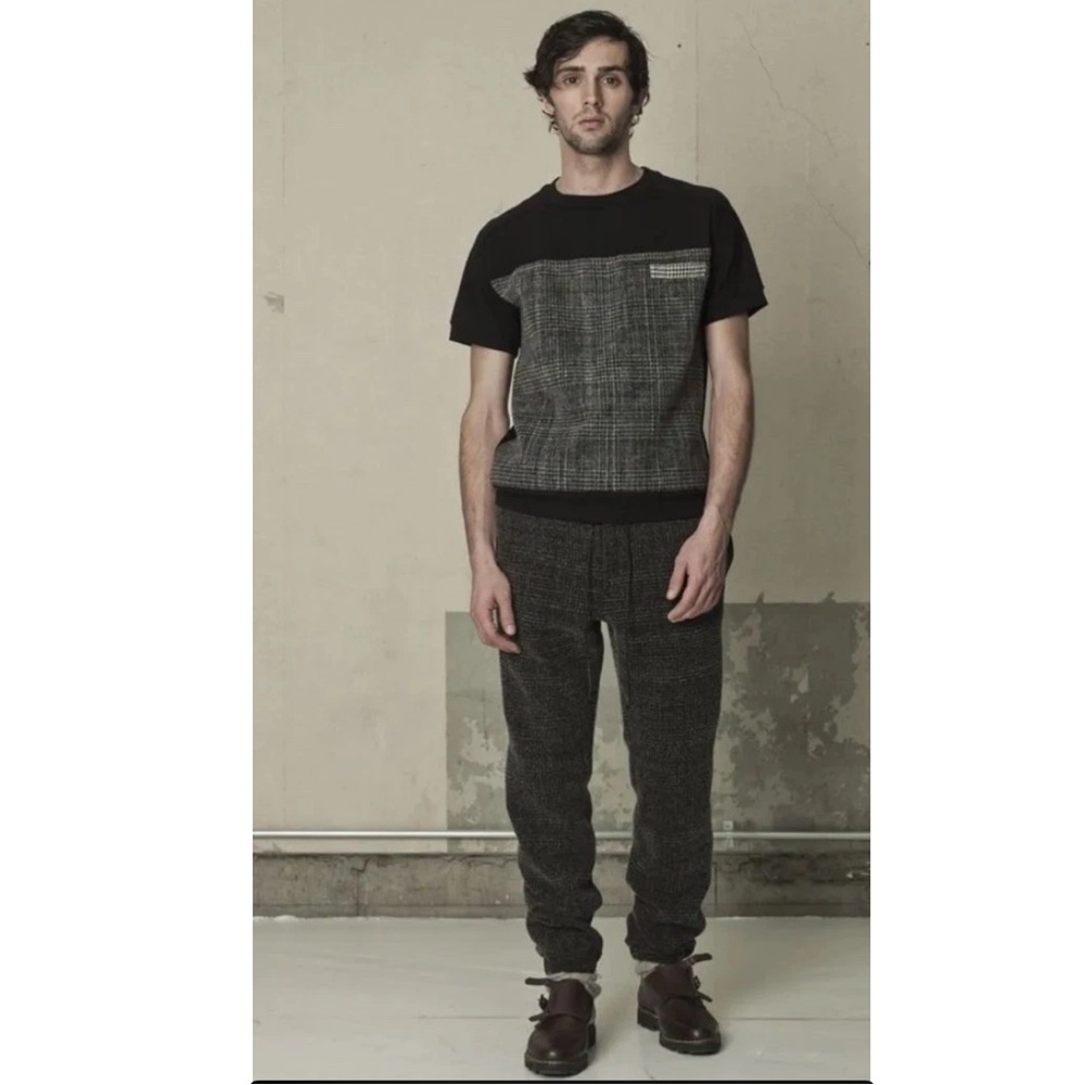 Rare Sacai Size 1 S/M Chest 39" Wool Blend Texture Crew Shirt Fall 2012 Navy